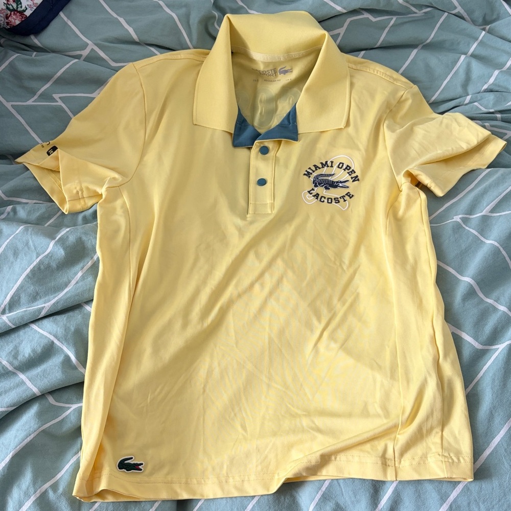 Miami open Lacoste Pale Yellow Polo with Blue Trim 2024 excellent condition